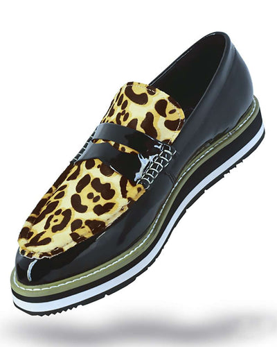 Men's Leather shoes, Loafer Slip On - Bahama Leopard- Fashion Shoes - ANGELINO