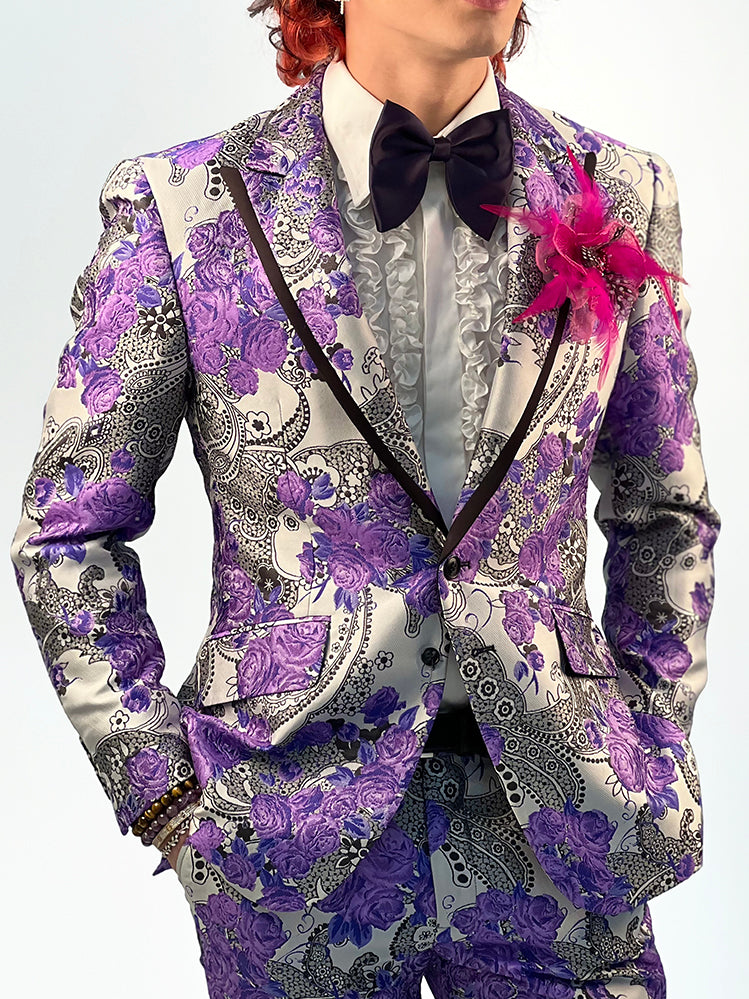 Men Suit Navy Blue Paisley Floral Prom Party Groom Tuxedo Wedding Suit  Blazer | eBay