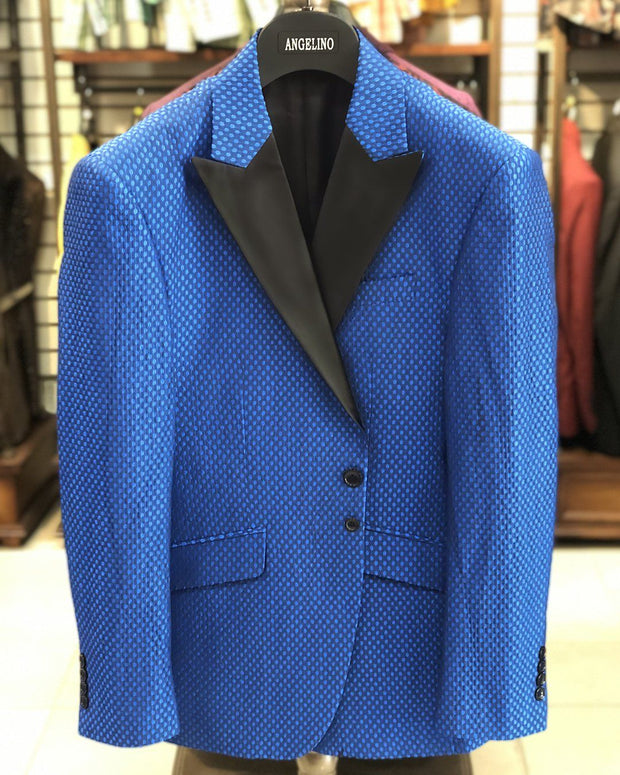 Men's Blue Jacket - Blue Dot - prom - wedding - men's jacket - Dinner Jacket - ANGELINO