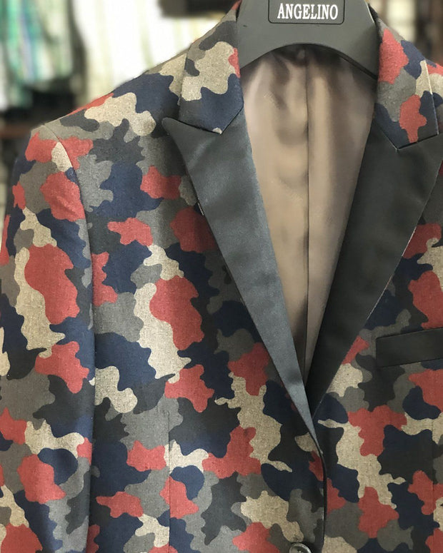 Men's Sport Coat - Camouflage Khaki - Casual Jacket - Fall Winter Blazer - ANGELINO