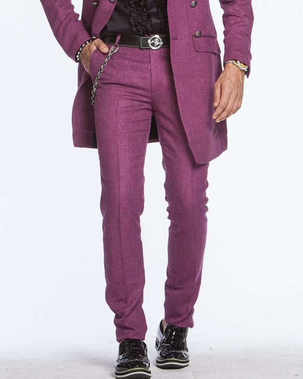Men's Slim-fit Twill Pants: Como Purple - ANGELINO
