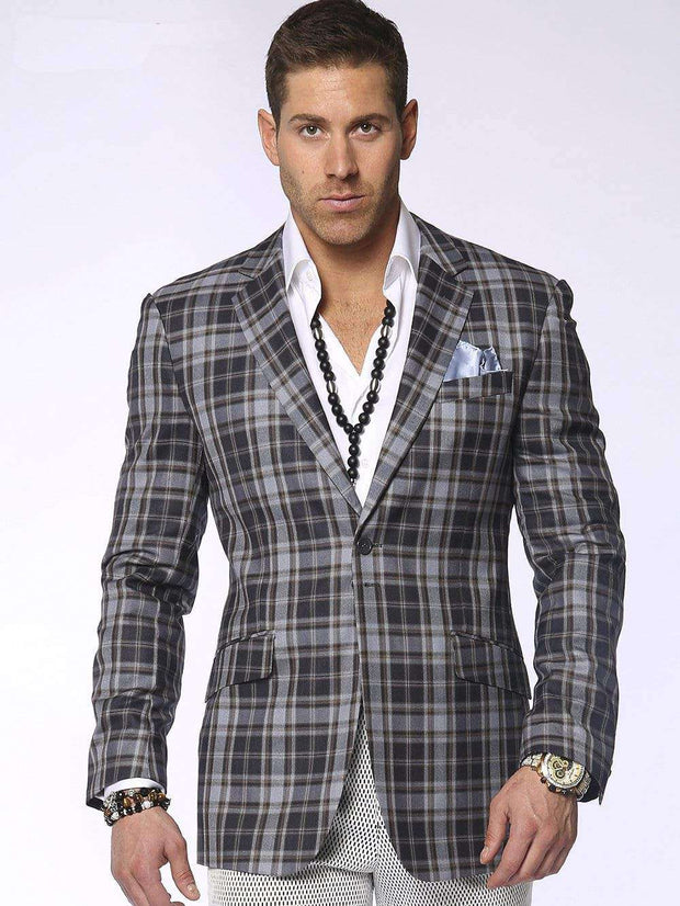 Men's plaid sport coat blazer Emilio Blue - ANGELINO