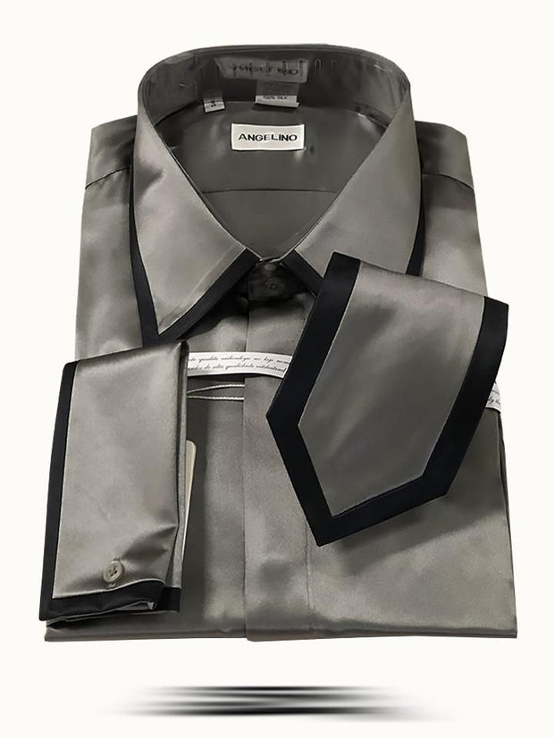 Men's Fashion Silk Shirts SS-A Gray - ANGELINO Men's Fashion Silk Shirts SS-A Gray - ANGELINO