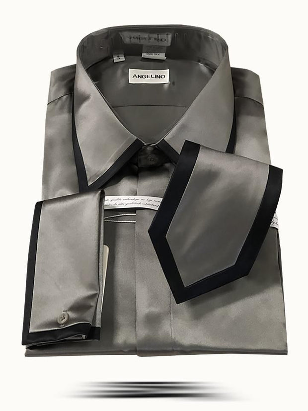 Men's Fashion Silk Shirts SS-A Gray - ANGELINO