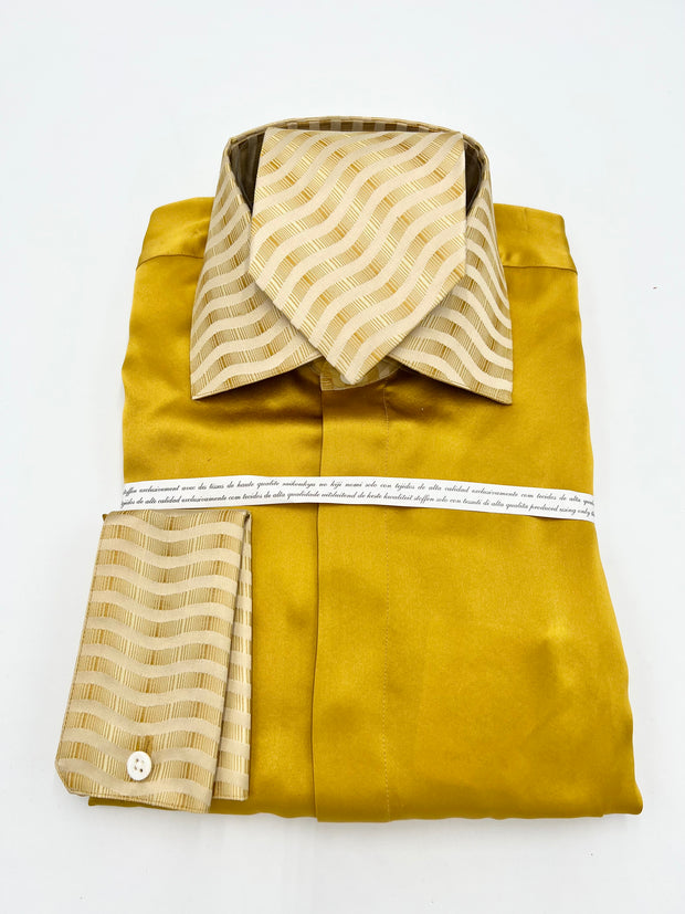 Men's Fashion Silk Shirt with matching tie - 150A Gold Men's Fashion Silk Shirt with matching tie - 150A Gold