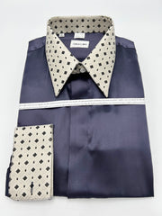 Men's Fashion Silk Shirt 158D Navy - Pointed Collar-