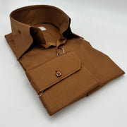 Brown High Collar Shirt for Men