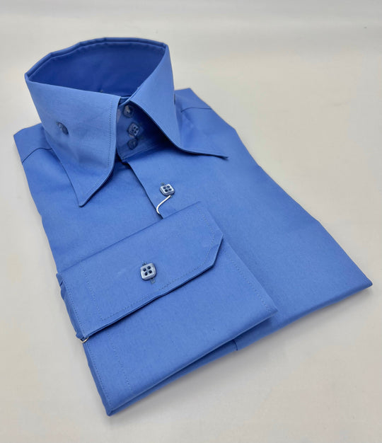 Blue Men's High Collar Shirt, Dress Shirt for Men, Blue Shirt for Men S