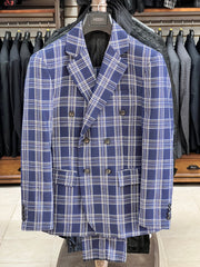 Men's Fashion Suits, Suits for Men, Plaid Suits, Double Breasted Navy