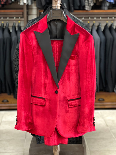Prom Suits, Men's Suits, Fashion Suits for Men, Velvet Red