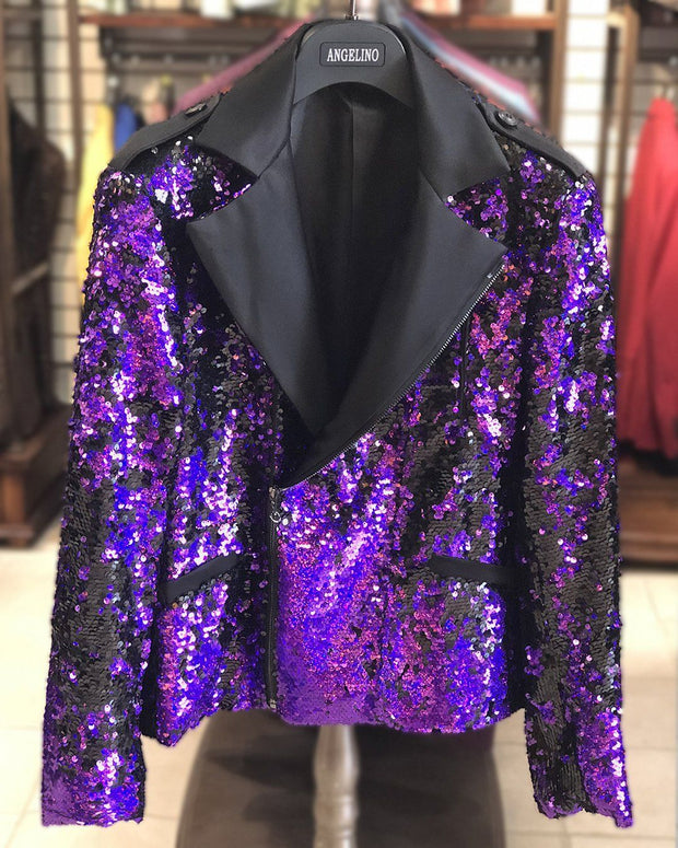 Men's Fashion Jacket - Biker Jacket - Sequin Purple - ANGELINO