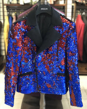 Men's Fashion Jacket - Biker Jacket - Sequin Red/Blue - ANGELINO