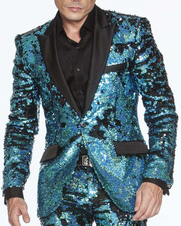 sequin suit, teal color-ANGELINO