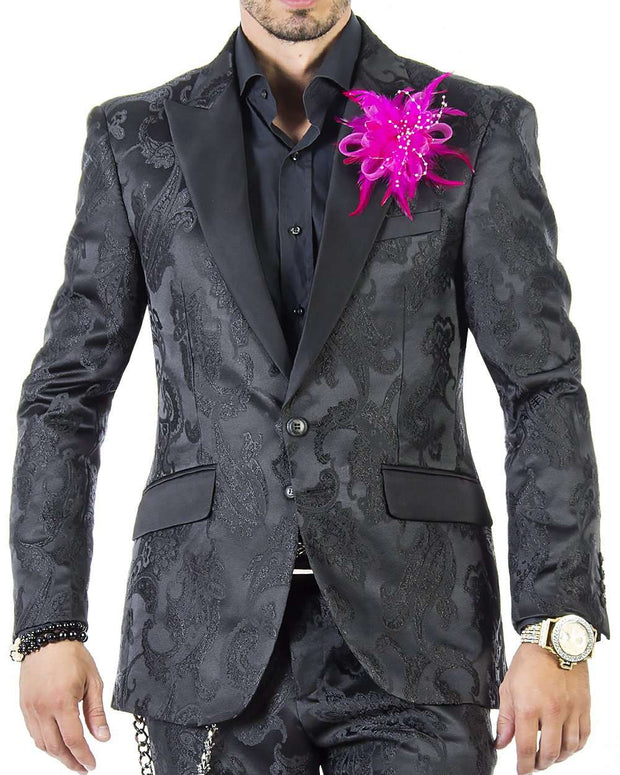 Mens Fashion Suits, Tuxedo Suit: Paisley Black - Prom - Wedding - Suits - ANGELINO