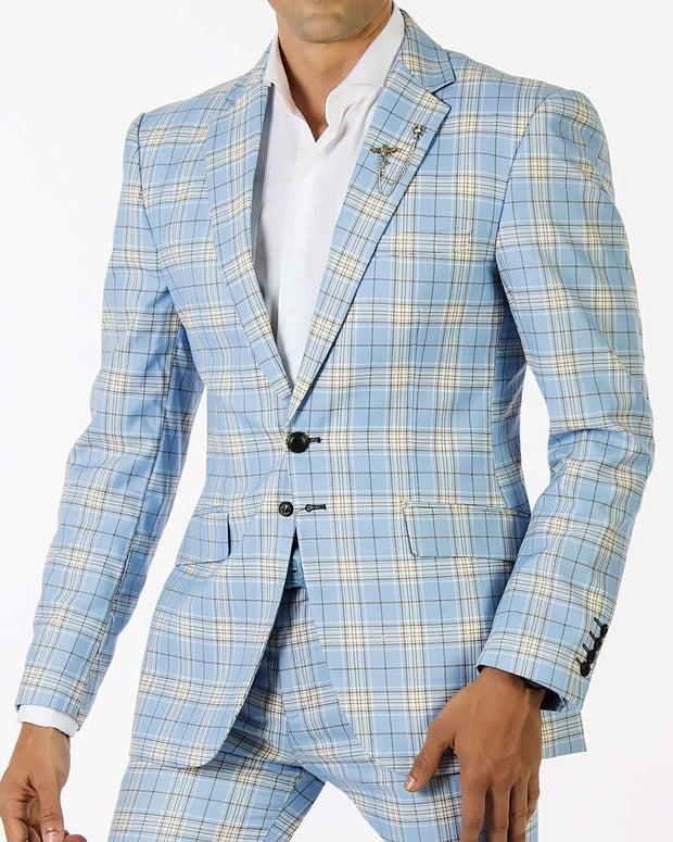 Fashion Suit for Men- Plaid Blue - Mens - 2020 - Suits - ANGELINO