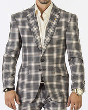 Mens Fashion Suit-New Plaid Gray - Prom - Suits _ Guys - ANGELINO