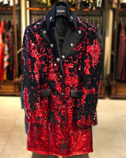 Prom Blazer - Prom 2021 - Fashion Long Jacket - Sequin Red/Black - ANGELINO
