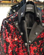 Prom Blazer - Prom 2021 - Fashion Long Jacket - Sequin Red/Black - ANGELINO