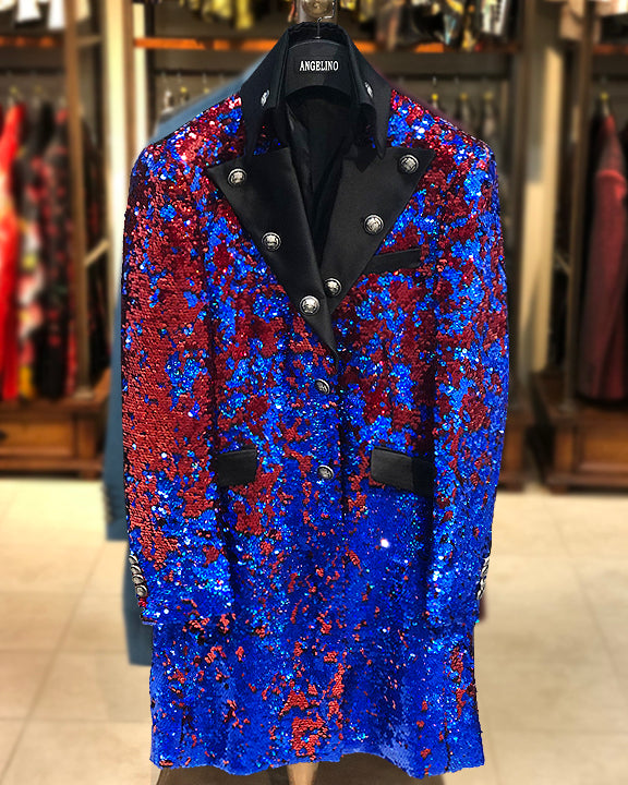Long coat for men, Sequin Red/Blue - ANGELINO