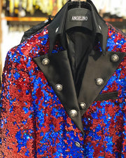 Prom Blazer - Prom 2020 - mens Long Jacket - Sequin Red/Blue - ANGELINO