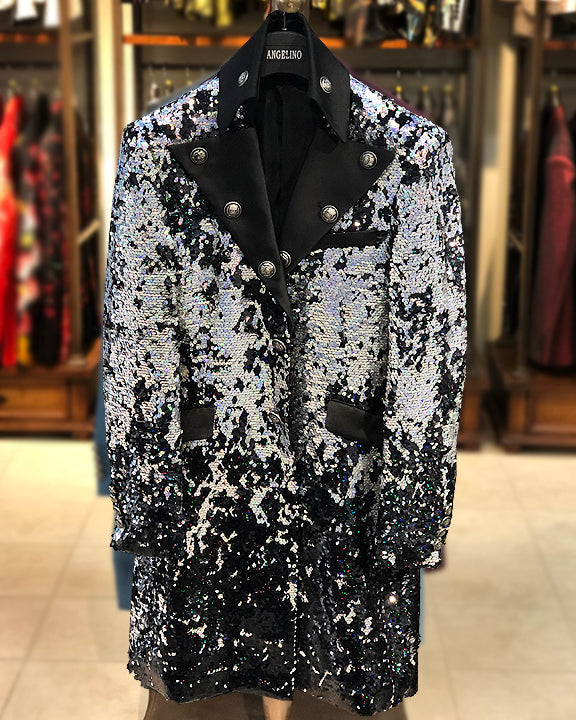Prom Blazer - Prom 2021 - Fashion Long Jacket - Sequin Silver - ANGELINO