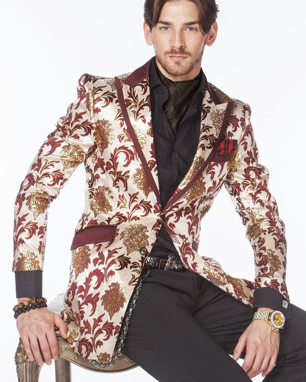 Prom Blazer - Prom Tuxedo 2021 - Leafy Burgundy - Semi Long Blazer - ANGELINO