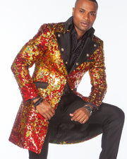 Long coat Men - Prom 2020 - Sequin Red/Gold - Long Jacket - ANGELINO