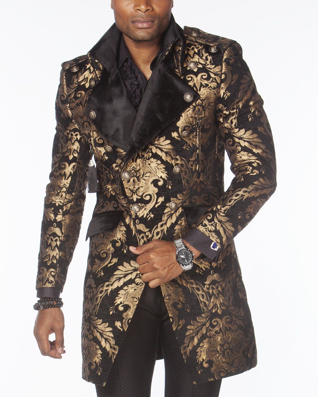Men s Fashion Jacket Majesty Gold Black Stylish Coat Long