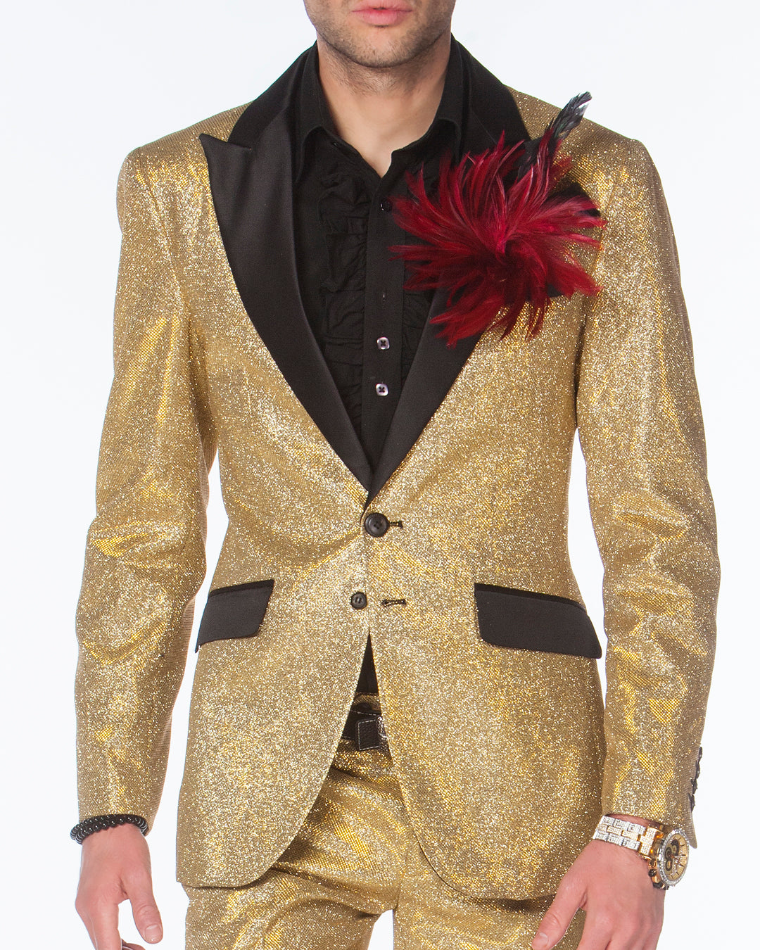 Cooper Red Jacquard One Button Wedding Men Suits with Gold Lapel |  Allaboutsuit