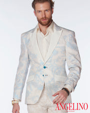 White Tuxedo Jacket - Crinkle Blue. - Off white - Blazer - Wedding - ANGELINO