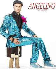 sequin suit turquoise, ANGELINO