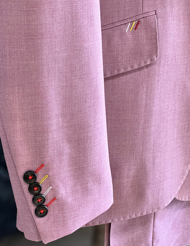 purple suit, sleeve and pocket flap