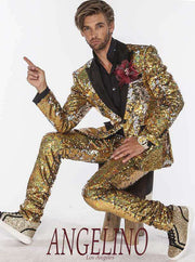 Sequin Suit:  New R. Gold/Silver. - Wedding - Tuxedo - Prom - ANGELINO