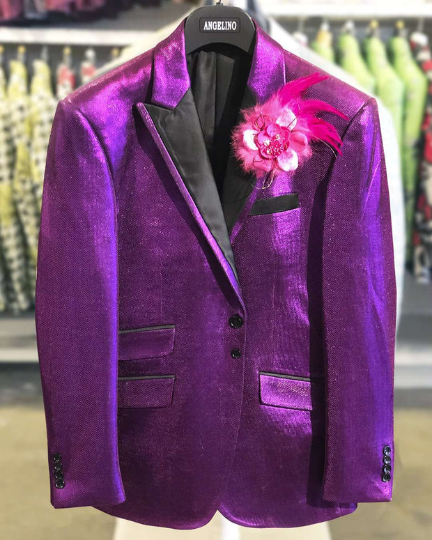 Men's Fashion Blazer, Lurex 2 Purple -40 Long - Tuxedo - Prom - Jacket - ANGELINO