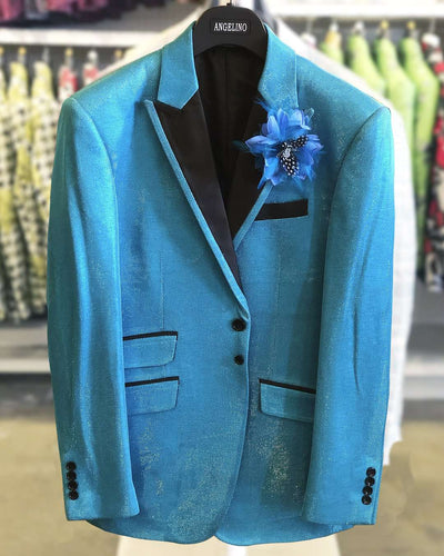 Men's Fashion Blazer Lurex2 Blue -40 Long- Prom - Blazers - 2020 - ANGELINO