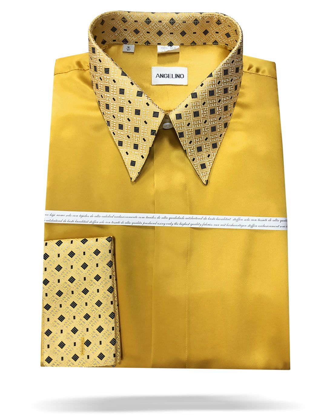 Men's Fashion Silk Shirt 153A Gold - ANGELINO Men's Fashion Silk Shirt 153A Gold - ANGELINO