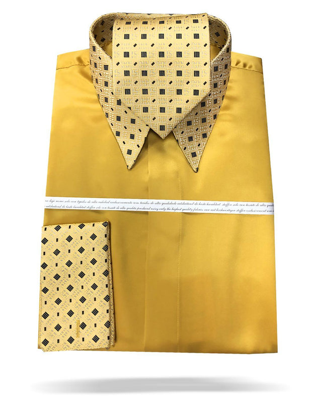 Men's Fashion Silk Shirt 153A Gold - ANGELINO