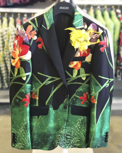 Men's Fashion Blazer, silk, flower Green 40L - Prom - Tuxedo - Blazer - ANGELINO