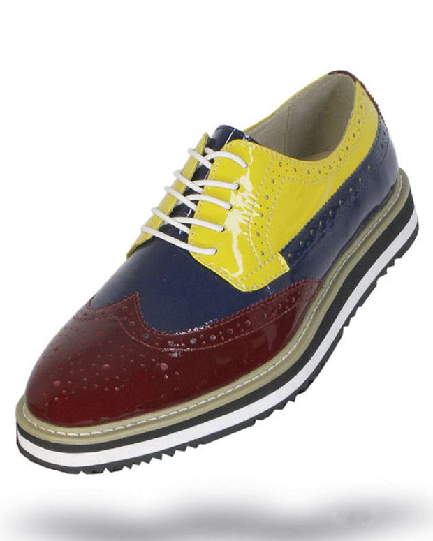 Men's Leather Shoes - Spirit Burgundy/Navy/Yellow- Fashion-2020 - ANGELINO