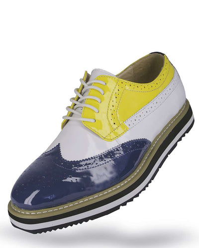 Men's Leather Shoes - Spirit Blue/Yellow/White - ANGELINO