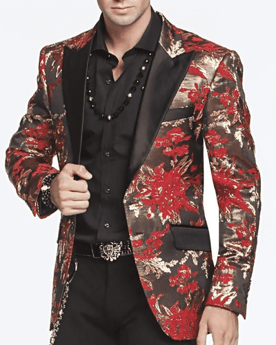 Men's Fashion Exciting Blazer & Sport Coat Gold Leaf Red - ANGELINO
