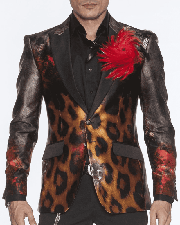 Men's Fashion Luxury Silk Blazer Leopard - ANGELINO