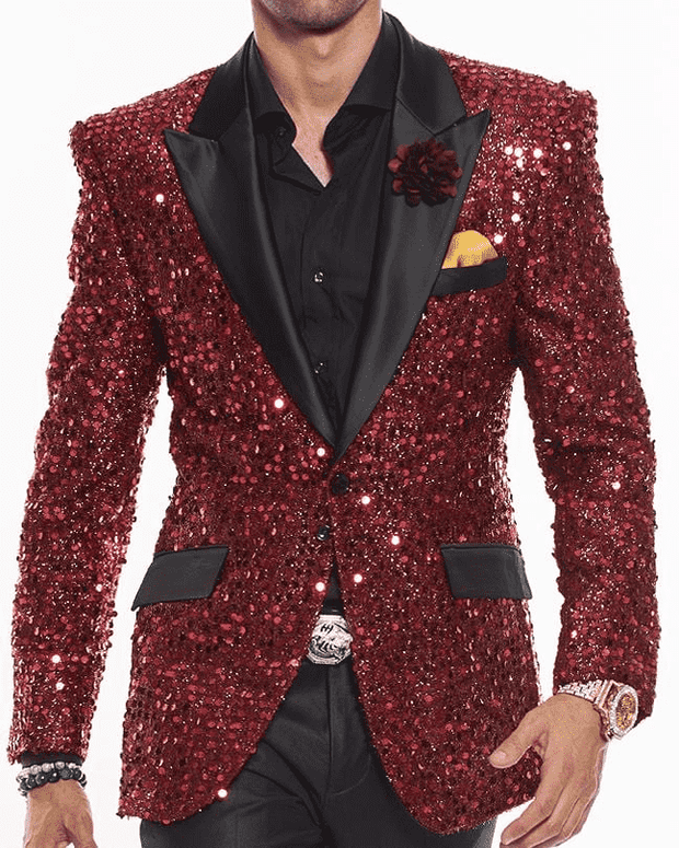 Sequin Blazer for Men, Stella Red  - Blazers - Prom - Red - ANGELINO