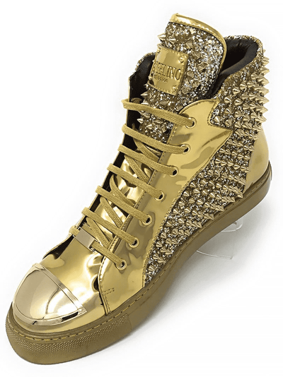 New Hot Men's Fashion High Top Sneaker H. Spike Gold - ANGELINO