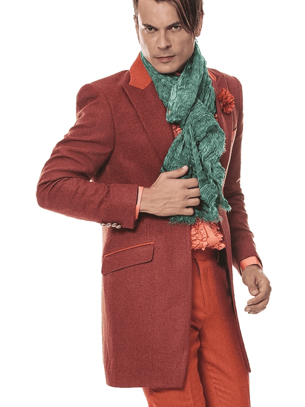 Men's Fashion Long Coat Como Rust - ANGELINO