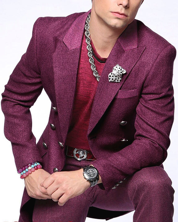 Men's Fashion Long Coat Como D. Purple - ANGELINO