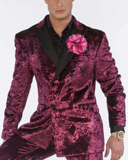Men's Suits, Crushed Velvet Wine - Burgundy - Prom - Suits - ANGELINO