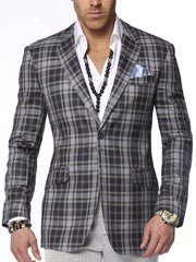 Men's plaid sport coat blazer Emilio Blue - ANGELINO