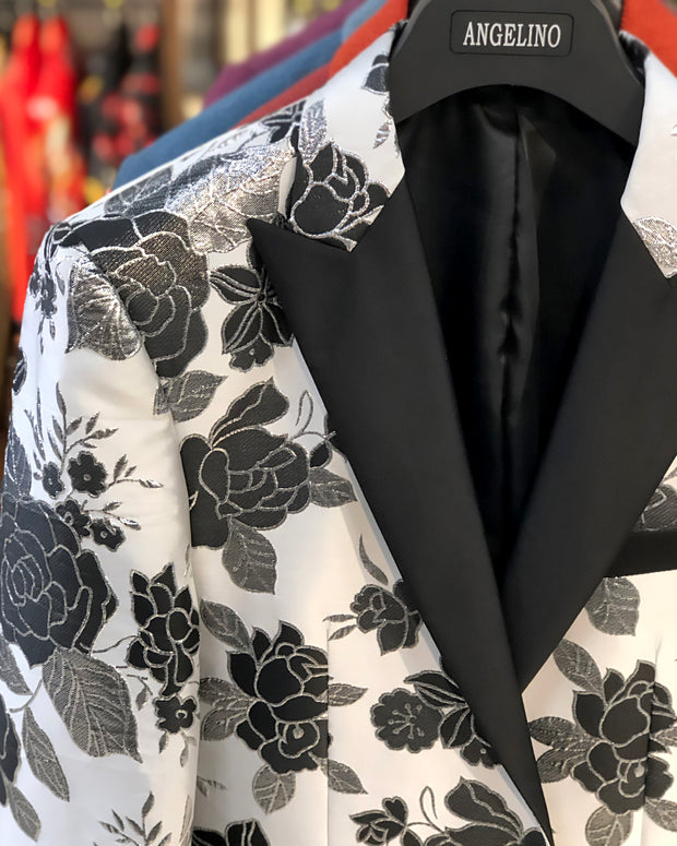 Snapklik.com : Mens Velvet Blazer Black Tuxedo Jacket Floral Prom Suit  Regular Fit