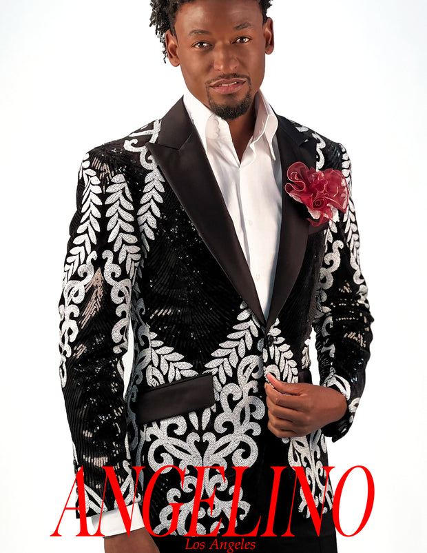 Sequin blazer for men, black and white, Angelino